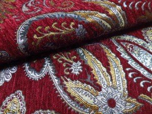 red chenille fabric sofa