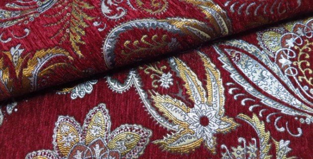 red chenille fabric sofa