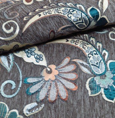 chenille flower pattern green jacquard fabric