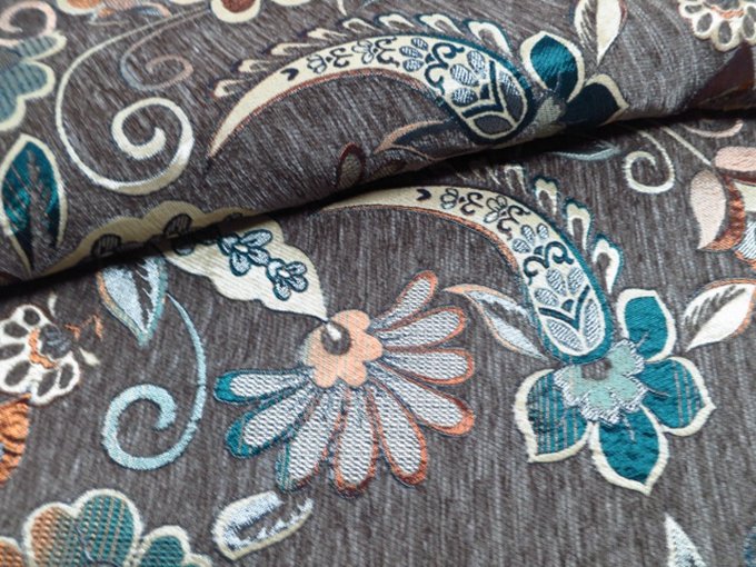 chenille flower pattern green jacquard fabric